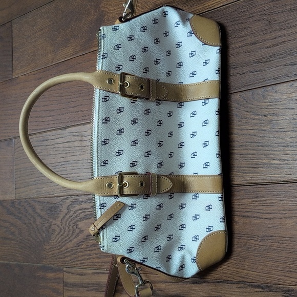 Vintage Dooney and Bourke - Vachetta Leather White & Blue Monogram Satchel - Picture 8 of 12